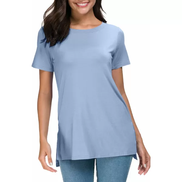 Herou Summer Women Casual Short Sleeve Tops TShirts Tees with Side SplitPurple Blue