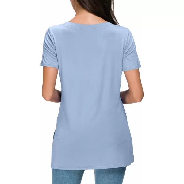 Herou Summer Women Casual Short Sleeve Tops TShirts Tees with Side SplitPurple Blue