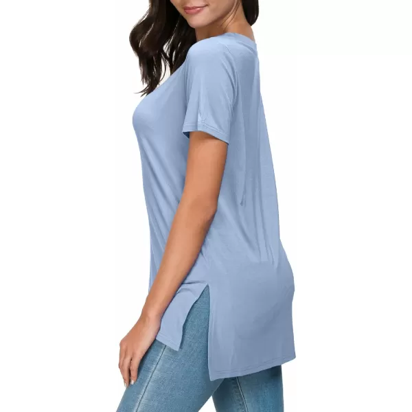 Herou Summer Women Casual Short Sleeve Tops TShirts Tees with Side SplitPurple Blue