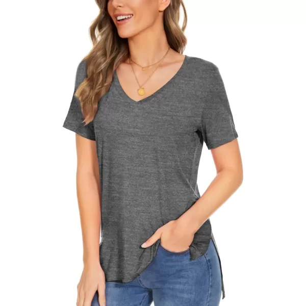Herou Summer Women Casual Short Sleeve Tops TShirts Tees with Side SplitVgrey