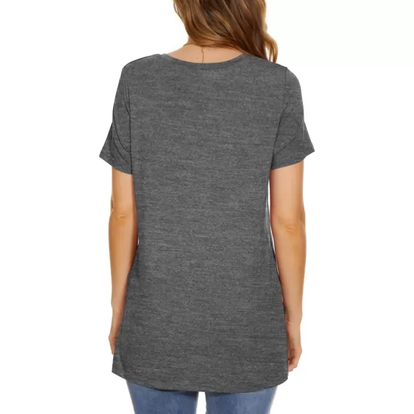 Herou Summer Women Casual Short Sleeve Tops TShirts Tees with Side SplitVgrey