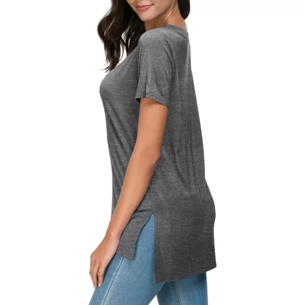Herou Summer Women Casual Short Sleeve Tops TShirts Tees with Side SplitVgrey