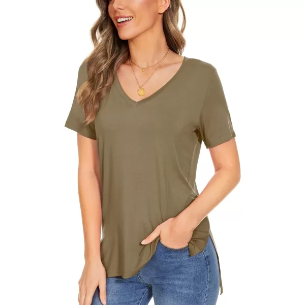 Herou Summer Women Casual Short Sleeve Tops TShirts Tees with Side SplitVlight Coffee
