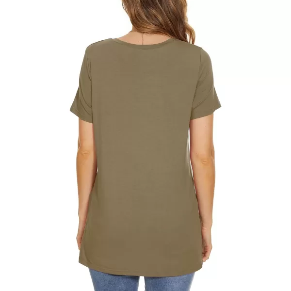 Herou Summer Women Casual Short Sleeve Tops TShirts Tees with Side SplitVlight Coffee