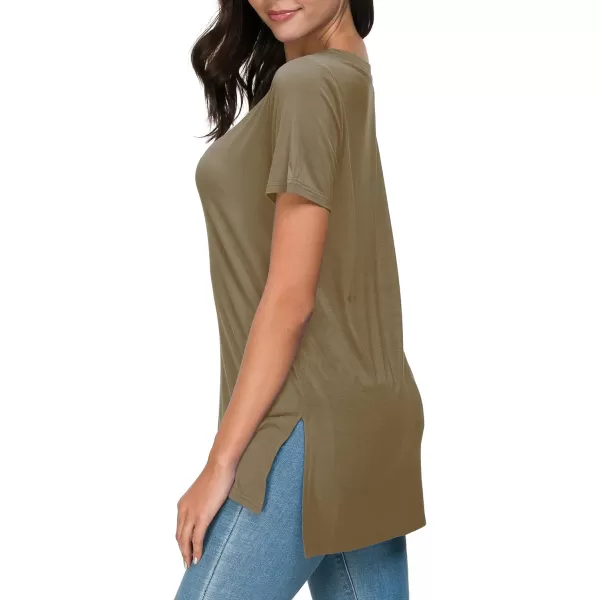 Herou Summer Women Casual Short Sleeve Tops TShirts Tees with Side SplitVlight Coffee
