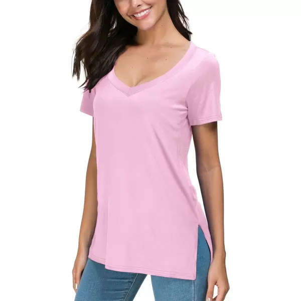 Herou V Neck Womens Tops Undershirt High Low Hem Lightweight Comfy Tees Pink SmallHerou V Neck Womens Tops Undershirt High Low Hem Lightweight Comfy Tees Pink Small