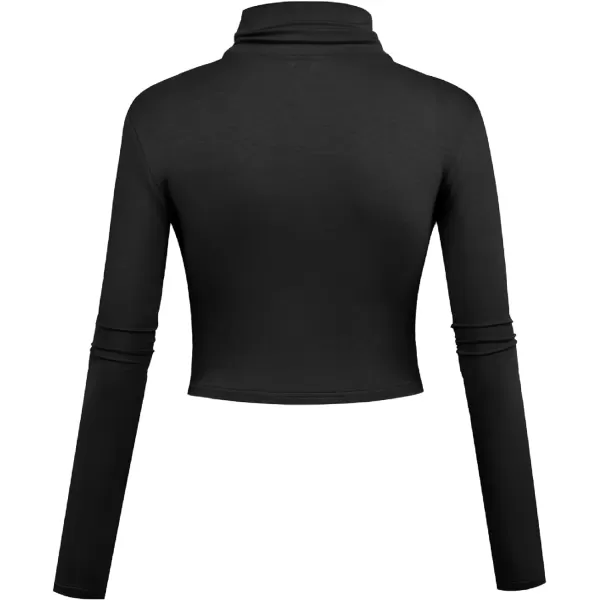 Herou Women Long Sleeve Crop Top Turtleneck Soft Lightweight Basic Slim Fit Tops1black