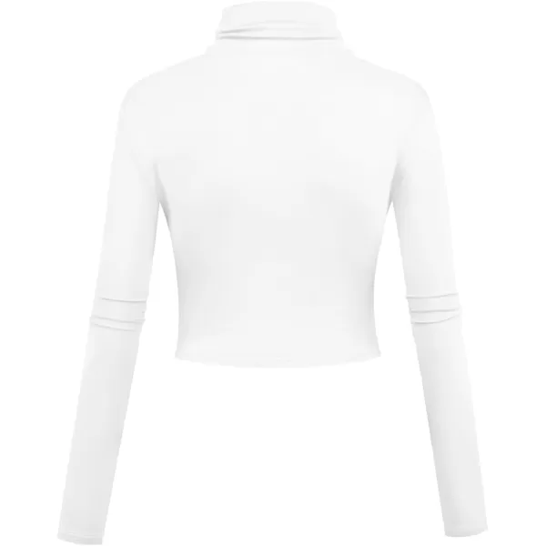 Herou Women Long Sleeve Crop Top Turtleneck Soft Lightweight Basic Slim Fit Tops1white
