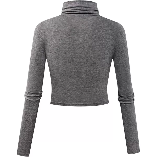 Herou Women Long Sleeve Crop Top Turtleneck Soft Lightweight Basic Slim Fit Tops2gray
