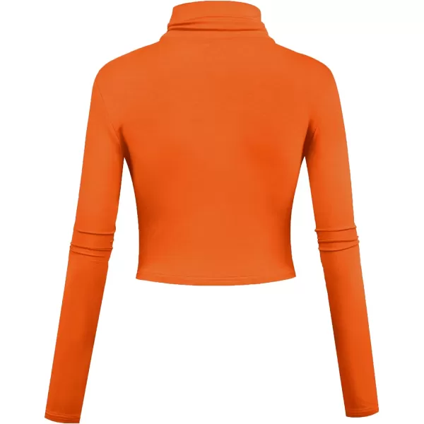 Herou Women Long Sleeve Crop Top Turtleneck Soft Lightweight Basic Slim Fit Tops2orange