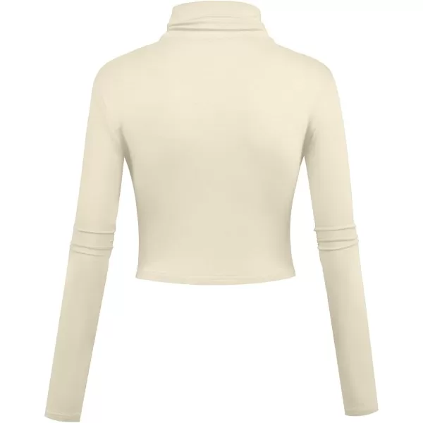 Herou Women Long Sleeve Crop Top Turtleneck Soft Lightweight Basic Slim Fit TopsApricot
