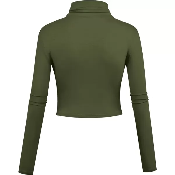 Herou Women Long Sleeve Crop Top Turtleneck Soft Lightweight Basic Slim Fit TopsArmy Green