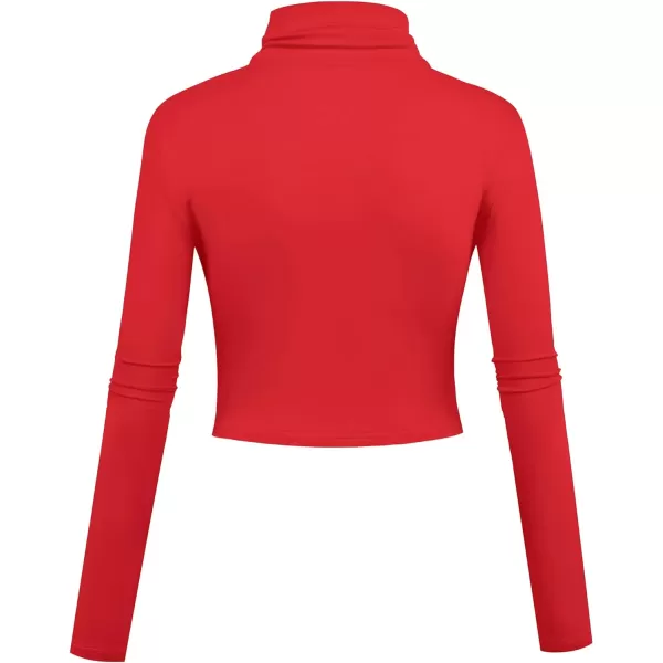 Herou Women Long Sleeve Crop Top Turtleneck Soft Lightweight Basic Slim Fit TopsBright Red