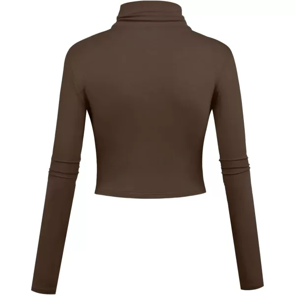 Herou Women Long Sleeve Crop Top Turtleneck Soft Lightweight Basic Slim Fit TopsCappuccino Brown