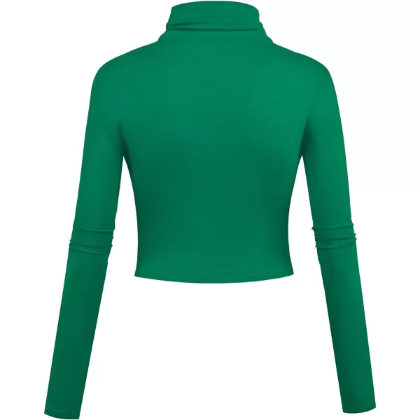 Herou Women Long Sleeve Crop Top Turtleneck Soft Lightweight Basic Slim Fit TopsGreen