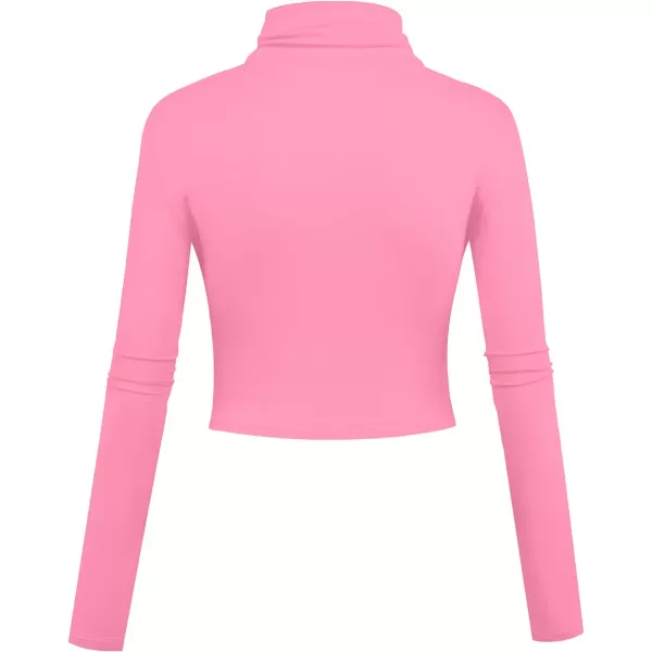 Herou Women Long Sleeve Crop Top Turtleneck Soft Lightweight Basic Slim Fit TopsHot Pink