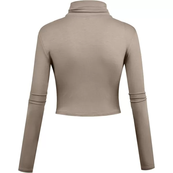 Herou Women Long Sleeve Crop Top Turtleneck Soft Lightweight Basic Slim Fit TopsLight Coffee
