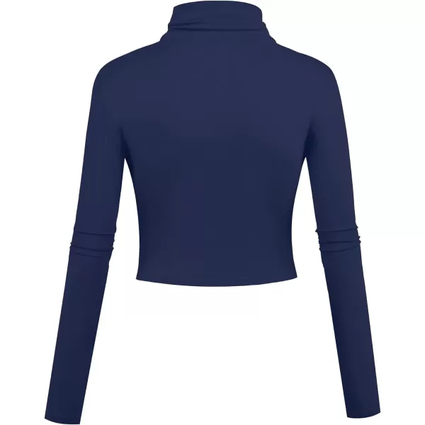 Herou Women Long Sleeve Crop Top Turtleneck Soft Lightweight Basic Slim Fit TopsNavy Blue