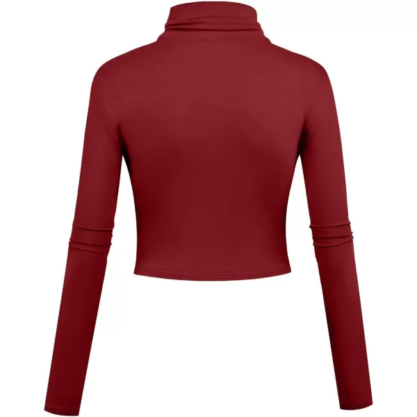 Herou Women Long Sleeve Crop Top Turtleneck Soft Lightweight Basic Slim Fit TopsRed
