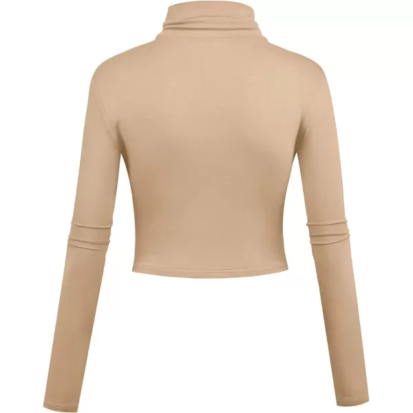 Herou Women Long Sleeve Crop Top Turtleneck Soft Lightweight Basic Slim Fit TopsRose Apricot