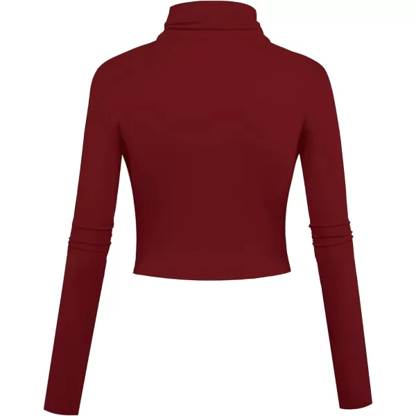 Herou Women Long Sleeve Crop Top Turtleneck Soft Lightweight Basic Slim Fit TopsWine