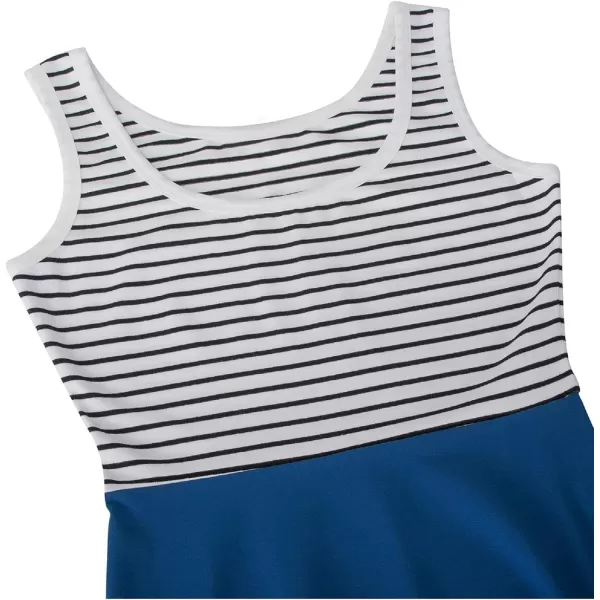 Herou Women Summer Casual Stitching Sleeveless ALine Sun Dresses Black White Striped Acidblue XLargeHerou Women Summer Casual Stitching Sleeveless ALine Sun Dresses Black White Striped Acidblue XLarge