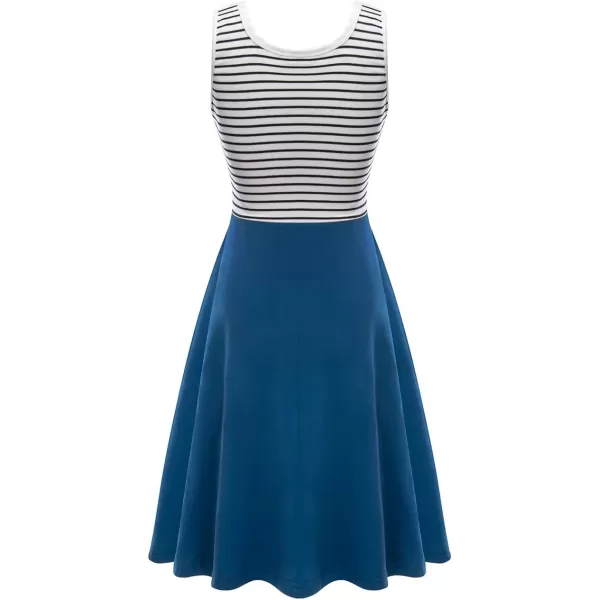 Herou Women Summer Casual Stitching Sleeveless ALine Sun Dresses Black White Striped Acidblue XLargeHerou Women Summer Casual Stitching Sleeveless ALine Sun Dresses Black White Striped Acidblue XLarge