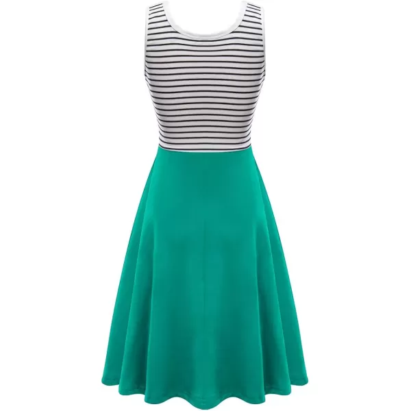 Herou Women Summer Casual Stitching Sleeveless ALine Sun Dresses Black White Striped Mint Green LargeHerou Women Summer Casual Stitching Sleeveless ALine Sun Dresses Black White Striped Mint Green Large