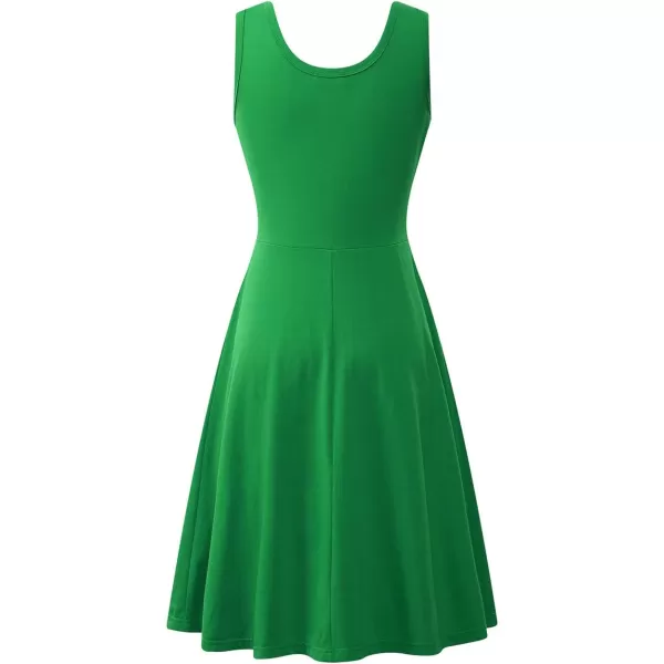 Herou Women Summer Slim Sleeveless Scoop Neck ALine Flare Sun Dresses01green