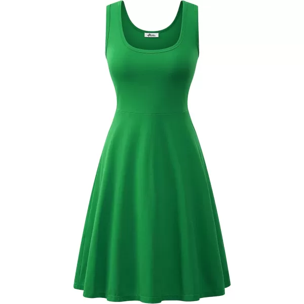 Herou Women Summer Slim Sleeveless Scoop Neck ALine Flare Sun Dresses01green