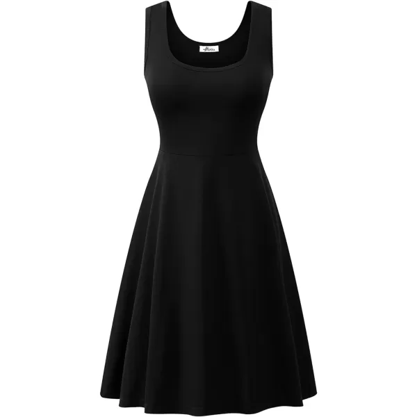 Herou Women Summer Slim Sleeveless Scoop Neck ALine Flare Sun Dresses0black