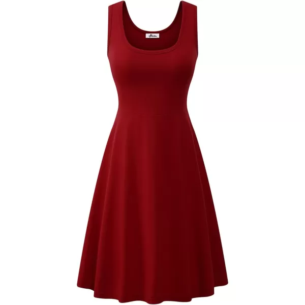 Herou Women Summer Slim Sleeveless Scoop Neck ALine Flare Sun Dresses0red