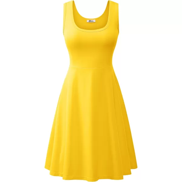 Herou Women Summer Slim Sleeveless Scoop Neck ALine Flare Sun Dresses0yellow