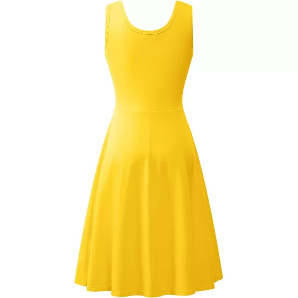 Herou Women Summer Slim Sleeveless Scoop Neck ALine Flare Sun Dresses0yellow