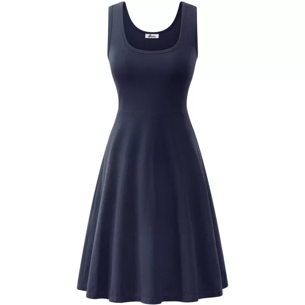 Herou Women Summer Slim Sleeveless Scoop Neck ALine Flare Sun Dresses1navy