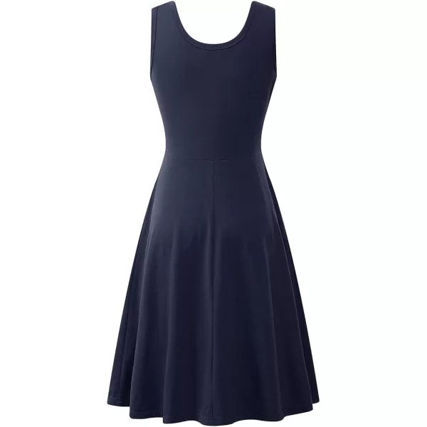 Herou Women Summer Slim Sleeveless Scoop Neck ALine Flare Sun Dresses1navy