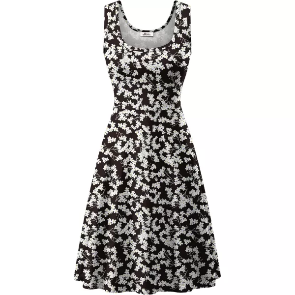 Herou Women Summer Slim Sleeveless Scoop Neck ALine Flare Sun DressesFloral07