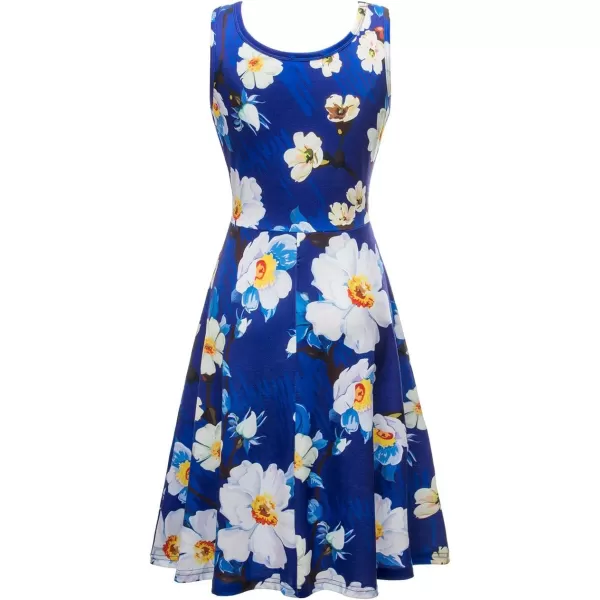 Herou Women Summer Slim Sleeveless Scoop Neck ALine Flare Sun DressesFlower19