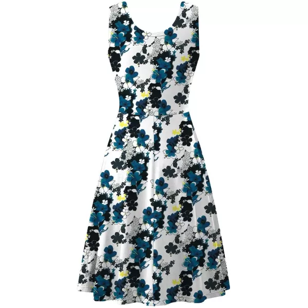 Herou Women Summer Slim Sleeveless Scoop Neck ALine Flare Sun DressesFlower31