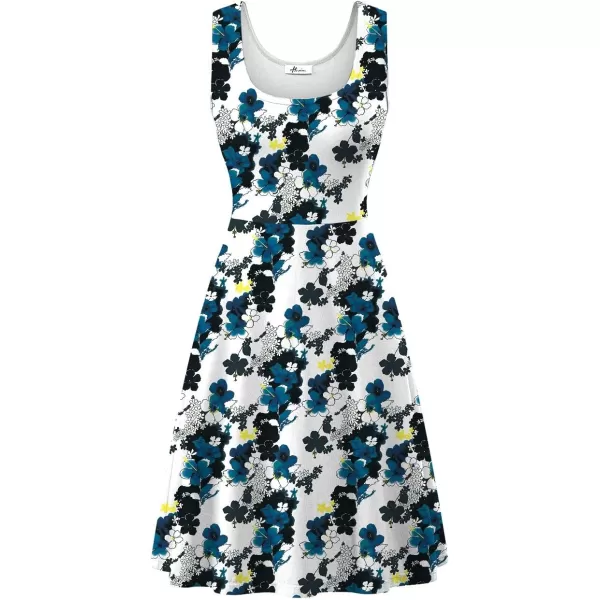 Herou Women Summer Slim Sleeveless Scoop Neck ALine Flare Sun DressesFlower31