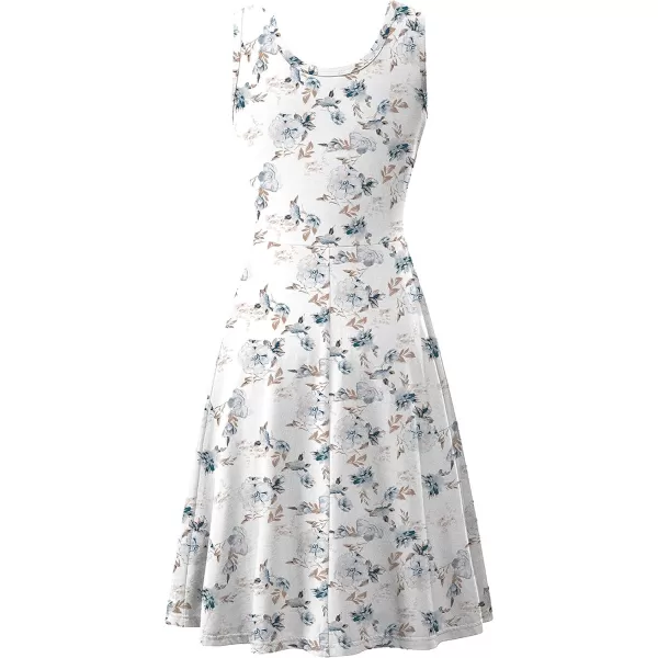 Herou Women Summer Slim Sleeveless Scoop Neck ALine Flare Sun DressesFlower66