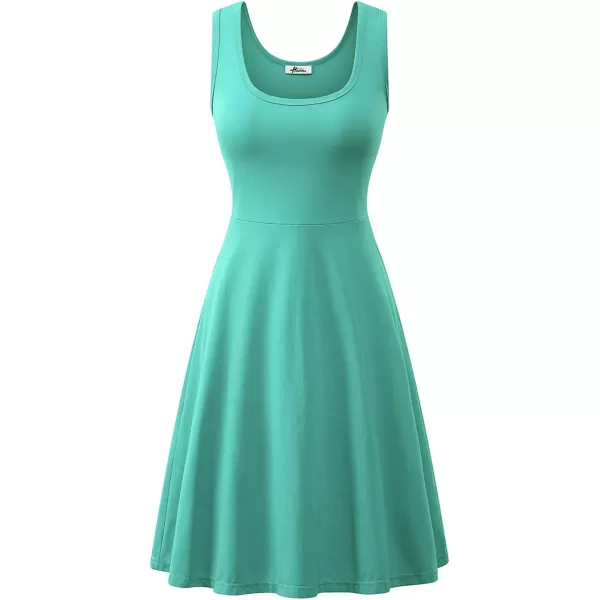 Herou Women Summer Slim Sleeveless Scoop Neck ALine Flare Sun DressesLake Green