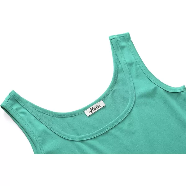 Herou Women Summer Slim Sleeveless Scoop Neck ALine Flare Sun DressesLake Green