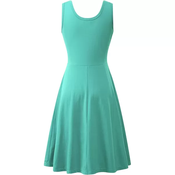 Herou Women Summer Slim Sleeveless Scoop Neck ALine Flare Sun DressesLake Green