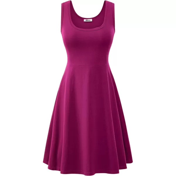 Herou Women Summer Slim Sleeveless Scoop Neck ALine Flare Sun DressesPurple Red