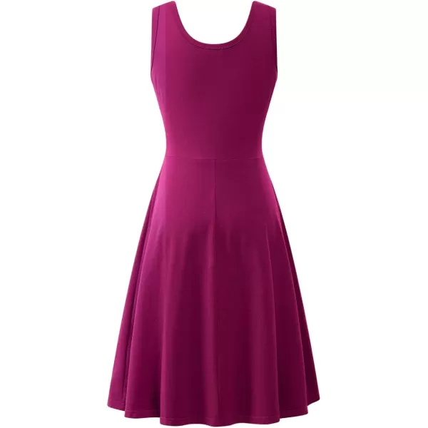 Herou Women Summer Slim Sleeveless Scoop Neck ALine Flare Sun DressesPurple Red