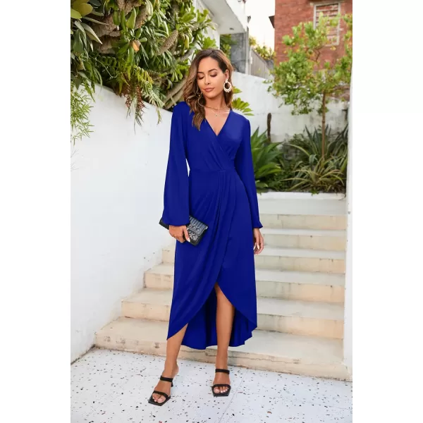 Herou Women Wrap VNeck Long Sleeve Split Hem Midi Sexy Cocktail Party DressBlue
