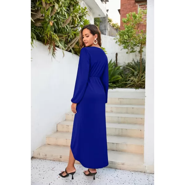 Herou Women Wrap VNeck Long Sleeve Split Hem Midi Sexy Cocktail Party DressBlue