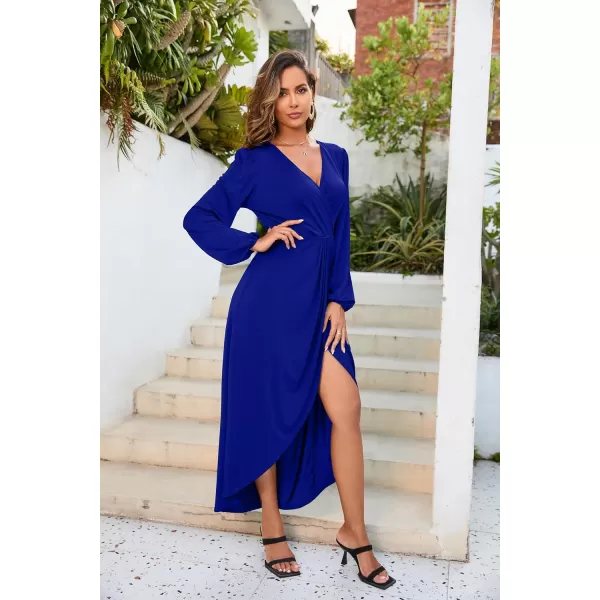 Herou Women Wrap VNeck Long Sleeve Split Hem Midi Sexy Cocktail Party DressBlue