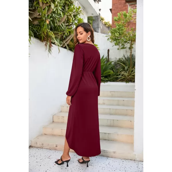 Herou Women Wrap VNeck Long Sleeve Split Hem Midi Sexy Cocktail Party DressRed